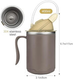VOPHIA Senior Water Cup Sippy Cups for Elderly, 13.5oz Spill Proof Cup, 3 in 1 Stainless Steel Sippy Cup with Lids, No Spill Feeding Cups for Patient Disabled Maternity Drink Water Milk Soup (Coffee)