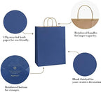BagDream Navy Blue Gift Bags 13x7x17 50Pcs Large Kraft Paper Shopping Bags with Handles Bulk, for Party Favor, Retail, Merchandise, Grocery, Recycled Paper Sacks