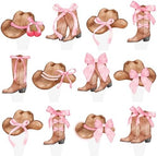 Cowgirl Boots and Hat Pink Bow Cupcake Toppers Coquette Cowgirl Cake Decorations 48PCS Boots and Hats Cupcake Picks Western Cowgirl Birthday Decorations for Girls Wild West Rodeo Party Supplies