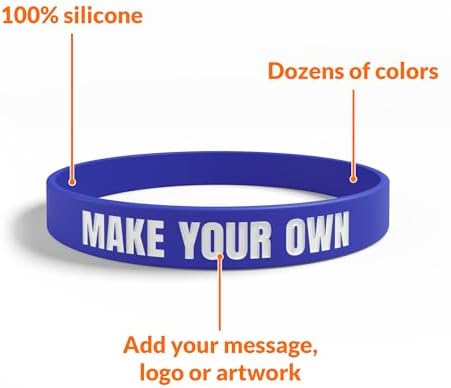 Custom Wristbands For Events, Fundraisers & Promotions | Add Text, Icons, & Logos | Bulk Rubber Bracelets | Classic 1/2” | 100% Silicone