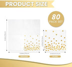 80 Pack of White Paper Cocktail Napkins with Gold Foil Polka Dot Confetti，Polka Dot Party Supplies(5 x 5 in，3-ply) (gold)