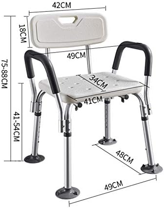 Shower Chair for Elderly Heavy Duty Height Adjustable Shower Seat with Arms and Back Shower Assist Seniors and Disabled, Bathroom Shower Stool Load Weight 150KG Non-Slip Safety,WHI