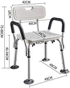 Shower Chair for Elderly Heavy Duty Height Adjustable Shower Seat with Arms and Back Shower Assist Seniors and Disabled, Bathroom Shower Stool Load Weight 150KG Non-Slip Safety,WHI