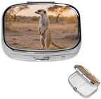 Square Round Pill Case Meerkat Animal Pill Box Daily 2 Compartment Travel Pill Container for Pocket Purse Portable Medicine Cod Liver Oil Storage Box 2 Times a Day Pill Organizer