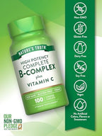 Nature's Truth Vitamin B Complex Plus Vitamin C | 100 Caplets | Vegan, Non-GMO & Gluten Free Supplement