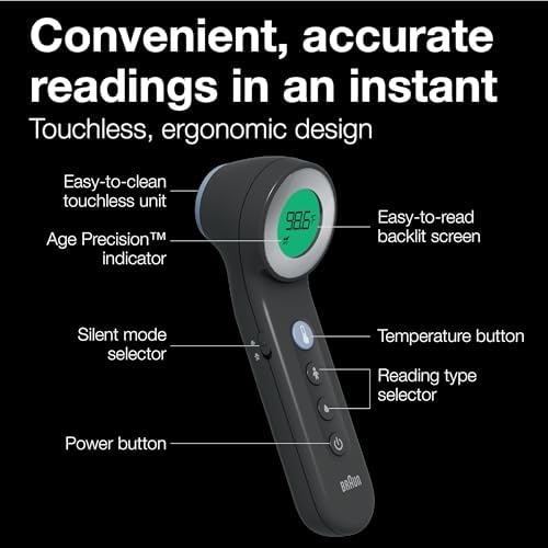Braun Sensian 7 Forehead 3-in-1 Non-Contact Infrared Thermometer, Age Precision Technology, Color-Coded Digital Display, Baby and Child Friendly, No. 1 Brand Recommended by Pediatricians