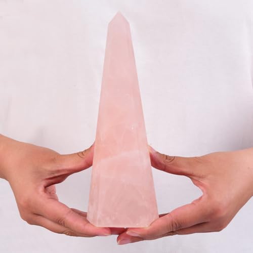 Rose Quartz Large Crystal Tower Natural Pink Healing Crystal Point Wand Obelisk for Reiki Meditation Crystal Grid Decoration 1.5-2 LBS