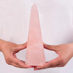 Rose Quartz Large Crystal Tower Natural Pink Healing Crystal Point Wand Obelisk for Reiki Meditation Crystal Grid Decoration 1.5-2 LBS
