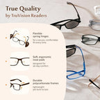 TruVision Readers Reading Glasses - Resin Frames w Acrylic Lenses, Dura Flex Hinges for Men and Women