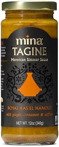 Mina Tagine Moroccan Simmer Sauce Bundle – Royal Ras El Hanout, Chermoula, and Classic Ginger Saffron – 12 oz Each – Non-GMO, Gluten-Free, Made with Olive Oil, Authentic Moroccan Spices