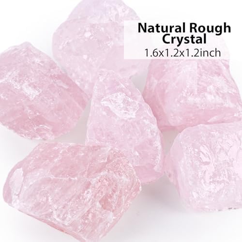 JOHOUSE 6PCS Natural Pink Rose Quartz,1.2-1.6"Rough Stones Large Raw Crystals Bulk Healing Gemstones for Reiki, Tumbling, Fountain Rocks