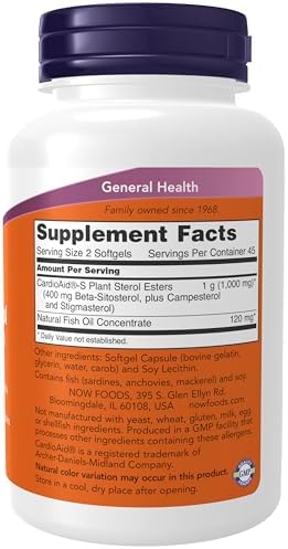 NOW Foods Supplements, Beta-Sitosterol Plant Sterols with CardioAid®-S Plant Sterol Esters and Added Fish Oil, 90 Softgels