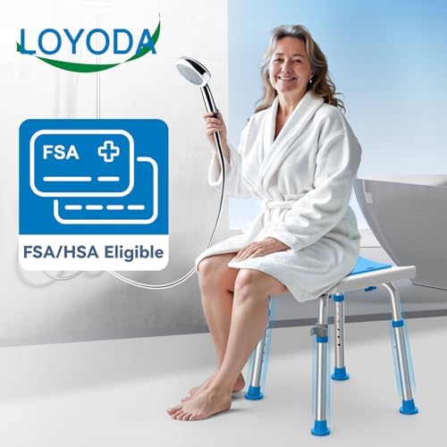 FSA/HSA Eligible Lightweight Shower Chair for Inside Shower and Tub, 6 Height-Adjustable Shower Bench with Padded Seat & Suction Feet, Non-Slip Shower Stool for Elderly and Disabled (400 lbs)