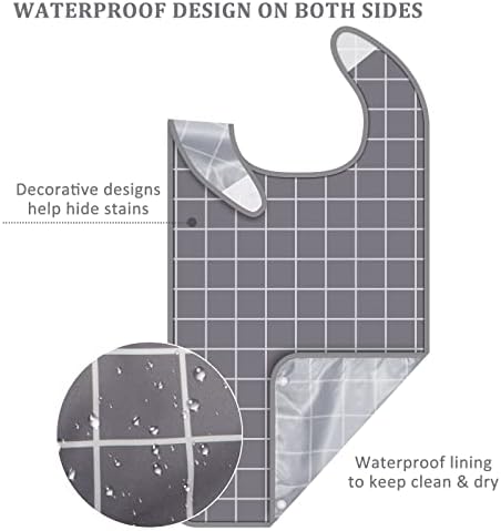 Bravace 4 Pack Adult Bibs for Eating Waterproof Clothing Protector with Detachable Crumb Catcher Adult Bibs for Women and Men