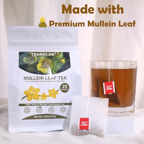 TEARELAE - Mullein Tea Bags For Lungs - 2.65 oz/75g (3g X 25 Bags) - 100% Pure Natural Premium Mullein Leaf Tea - Non-GMO - Caffeine-free