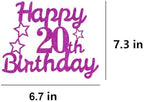 Happy 20th Birthday Cake Toppers Purple Glitter, Cheers to 20 Years Old Bday Decoration 20th Anniversary Cake Topper, Twenty Theme Cake Decorations for Birthday Anniversary Party