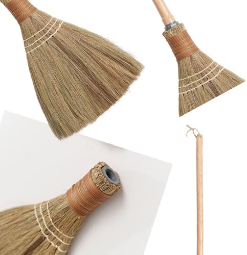 BMart Home Small Natural Whisk Sweeping Hand Handle Broom - Vietnamese Straw Soft Broom for Cleaning - Decoration Items - Indoor - Outdoor - 9.84'' Width, 27.95" Length