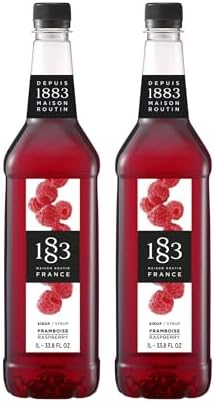 1883 Maison Routin Raspberry Syrup, Made in France, Rich Taste of Ripe Raspberries, Vegan, Gluten-Free, Kosher, Non-GMO, 2 Count of 1 Liter Bottles