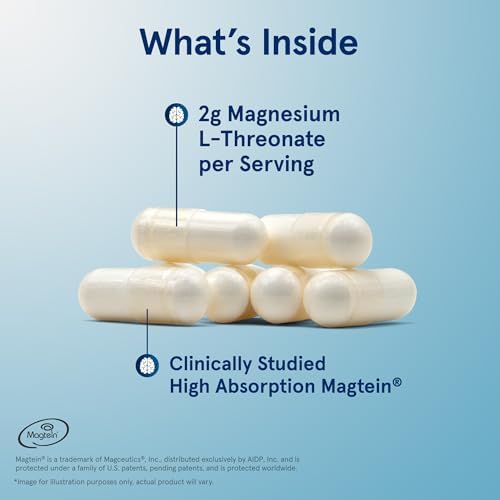 Jarrow Formulas Magnesium L-Threonate, MagMind Magtein Magnesium Supplement, Brain Supplements for Memory Support, 90 Veggie Capsules, Up to a 30 Day Supply