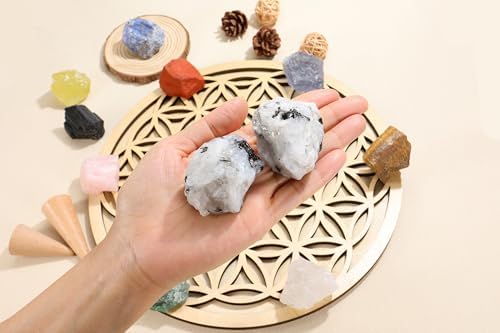 Jovivi 2pcs Raw Rainbow Moonstone Crystals,Large 1.6-2.2" Healing Crystals Natural Rough Stones Crystal for Tumbling, Cabbing, Home Decoration, Polishing, Wicca & Reiki