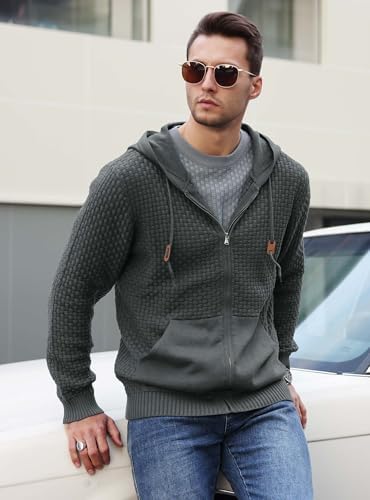 Zaitun Men's Full Zip Up Hooded Cardigan Sweater with Pockets