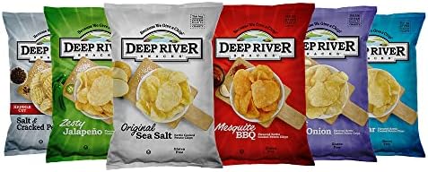 Deep River Potato Chips Variety Pack 6 Flavors 2 oz (24 Pack) - Kosher & Gluten Free, Kettle Cooked Potato Chips, 6 Flavors Assortment, Premium Snack Selection, Ideal for Parties & Gatherings
