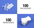 Pack of 100 - Plastic Wire Shelf Label Holder, Sign and Ticket Holder, Easy Clip Design with Tight Snap Lock Closure. Height, 1-1/4" X Width, 3" | "100 Label Inserts Included"