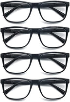Reading Glasses 1.50 Oversized Large Square Men Readers Black Frame 4 Pack,Comfy Lightweight Eyeglasses for Reading Flexible Spring Hinge