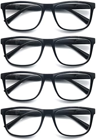 Reading Glasses 1.75 Oversized Large Square Men Readers Black Frame 4 Pack,Comfy Lightweight Eyeglasses for Reading Flexible Spring Hinge