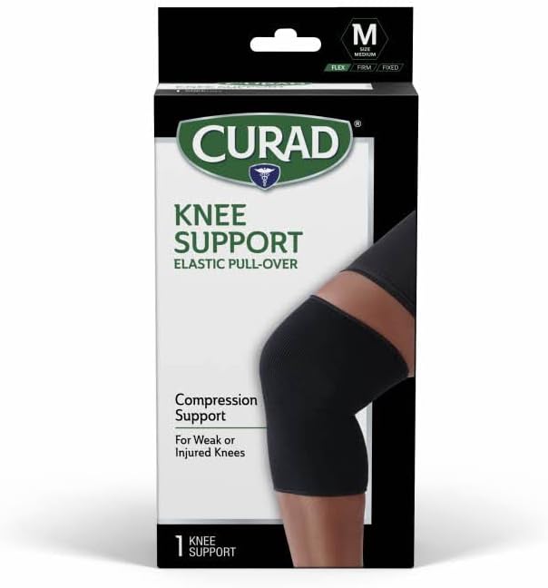 CURAD Knee Support for Men & Women, Elastic, Pull-Over, Knee Brace for Running Knee Pain, Workout Sports Knee Brace, Black, Medium