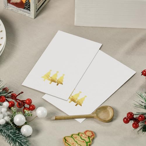 Horaldaily 100 Christmas Disposable Paper Decorative Guest Napkins, Gold Foil Christmas Trees Hand Towel for Party Lunch Dinner Kitchen Bathroom