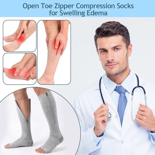 Unittype 5 Pairs Men Open Toe Zipper Compression Socks 20-30 mmHg Compression Knee High Socks Zipper Support Stockings for Men Swelling Edema