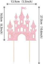 1 PCS Castle Cake Topper Glitter Princess Cake Topper Castle Theme Birthday Party Decoration Princess Happy Birthday Cake Decoration for Baby Shower Girls Princess Birthday Party Supplies Light Pink