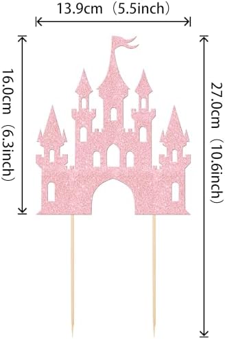 1 PCS Castle Cake Topper Glitter Princess Cake Topper Castle Theme Birthday Party Decoration Princess Happy Birthday Cake Decoration for Baby Shower Girls Princess Birthday Party Supplies Light Pink