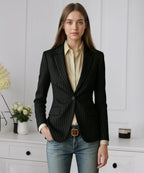 Womens Pinstripe Blazer Casual Business Suit Jacket One Button Stripes Work Office Blazer for Women Spring