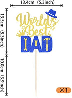 1 Pack Happy Father's Day Cake Topper Glitter World's Best Dad Cake Pick Hat Tool Love Dad Cake Decoration for Happy Father's day Theme Men Birthday Party Supplies Gold