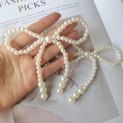 12 Pcs Faux Pearl Bow Cake Decorations Elegant Pearls Bow Knot Ornament Cupcake Toppers for Birthday Wedding Dance Ball Party Supplies DIY Accessories, White