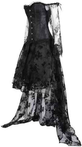 Corset Dress and Skirt Asymmetrical Long Women with Sleeves Bustier Tank Overlay Lace Floral Costumes