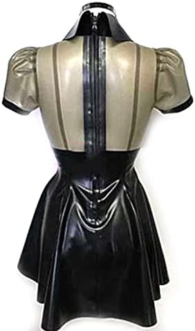 Black Splicing Transparent Black Latex Dress Back Zipper Translucent Pleated Skirt Club Party Wear