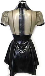 Black Splicing Transparent Black Latex Dress Back Zipper Translucent Pleated Skirt Club Party Wear