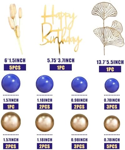 Boho Cake Topper Gold Blue Balls Cake Decorations Palm Leaves Boho Grass for Wedding Birthday (03)
