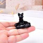 Obsidian Fox Decor Statue Crystals and Healing Stones Fox Figurine Polished Gemstones Bedroom Office Desk Home Decoration A Lucky Decoration