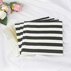 Paper Napkins White Black Stripes, Decorative Dinner Luncheon Napkins for Party Events 100count, folded 6.5” x 6.5”, unfolded 13” x 13”