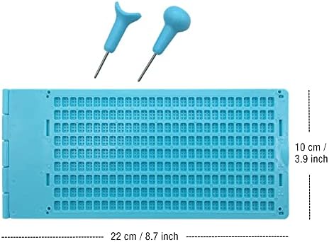 9 Lines 28 Cells Braille Writing Slate with 2 pcs Styluses, Braille Slate Kit, Blue