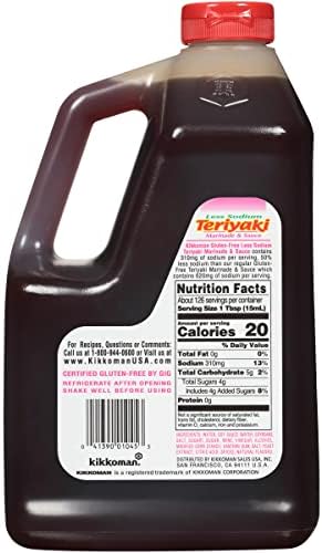 Kikkoman Less Sodium Gluten-Free Gourmet Teriyaki Marinade and Sauce, (0.5 Gallon)