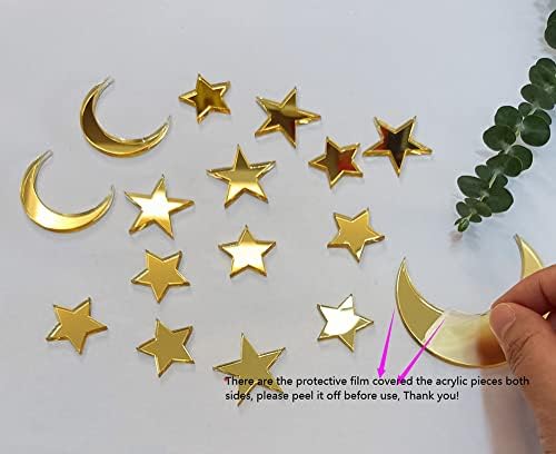 Set of 30 Acrylic Cake Toppers,Gold Twinkle Moon Stars Cake Toppers for Baptism, Baby & Expecting,Anniversary,Wedding Engagement Themed Party (Gold Mirror-1)