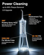 MySmile LP211 Water Flosser Cordless for Teeth, 5 Modes Portable Oral Irrigator, 260ML Water Dental Picks for Sensitive Teeth Cleaning, IPX7 Travel Rechargeable Water Flossing &2 Teeth Wipes