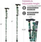 Folding Cane, 5-Level Adjustable Height Lightweight Portable Foldable Walking Canes with Wrist Strap and T Handle for Men Women Seniors