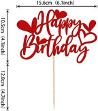 1 Pack Love Heart Happy Birthday Cake Topper Red Glitter Sweet Love Valentine's Day Cake Picks Decorations for Valentine's Day Theme Baby Shower Kids Birthday Party Supplies
