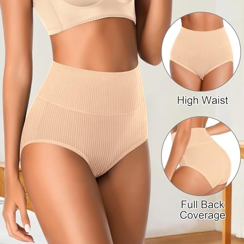 Womens Underwear Full Coverage Panties for Ladies Soft Breathable Cotton Briefs High Waisted Hipster
